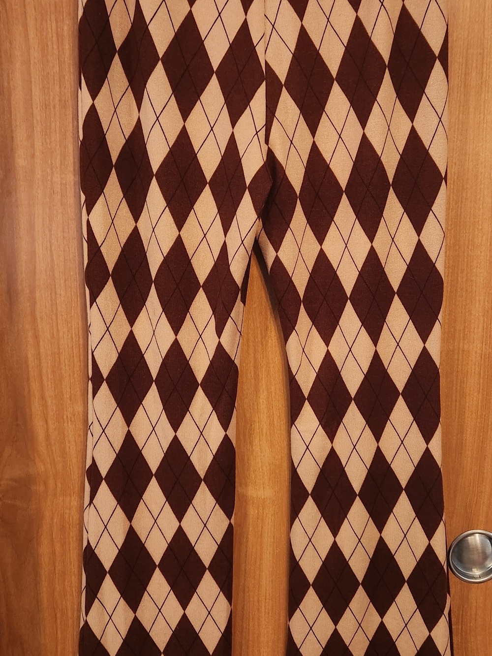 SHEIN Teens Argyle Knit Pants Brown/Beige L Elastic Waist Stretch